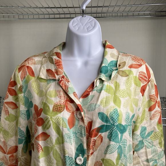 Hot Cotton Womens Floral Linen Button Up Shirt Size M Lagenlook Art To Work Boho - Picture 8 of 12